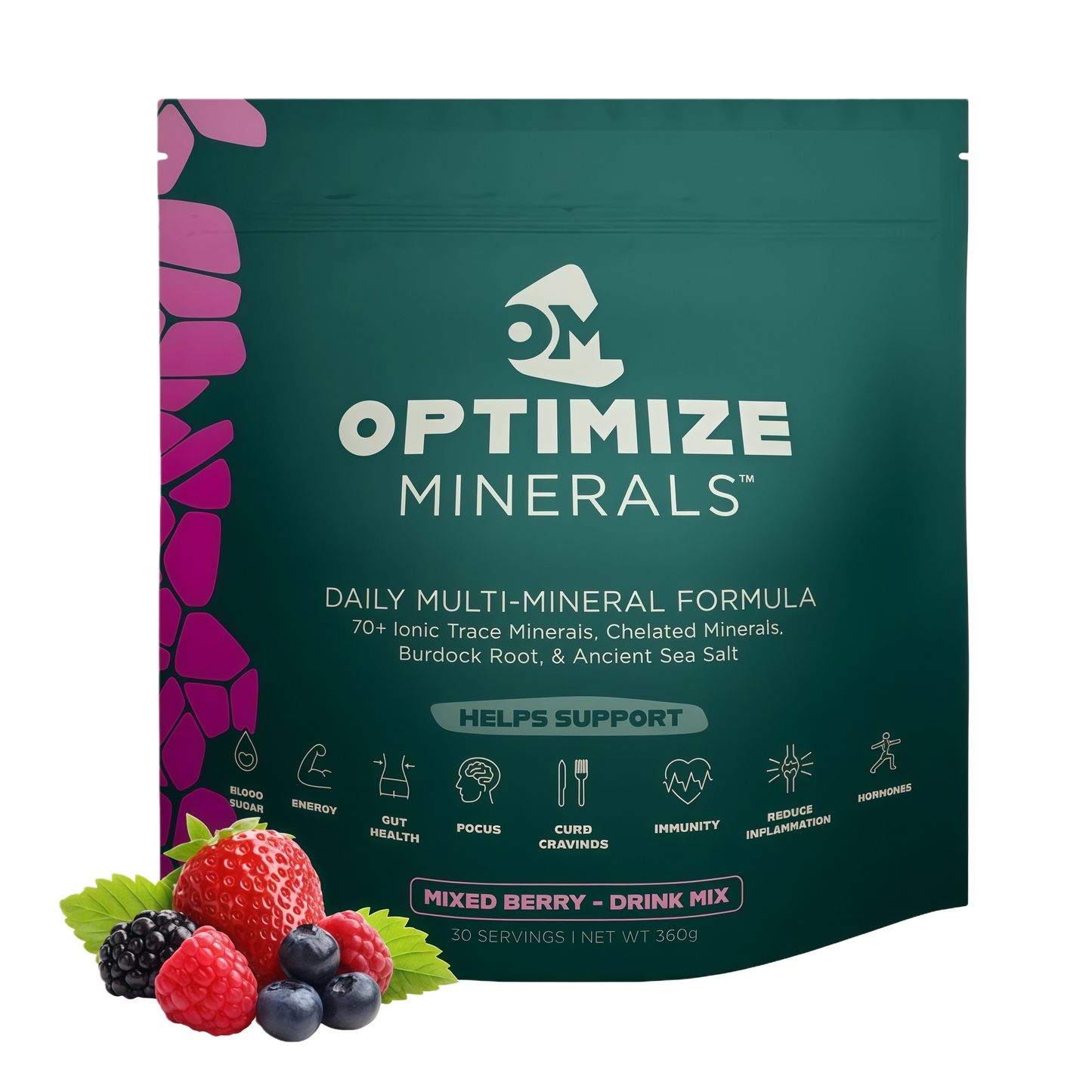 Optimize Minerals Multi Mineral Daily Formula – Magnesium, Electrolytes & Trace Mineral Supplement Powder - Gluten Free Vitamins Drink - Mixed Berry, 30 Servings