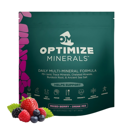 Optimize Minerals Multi Mineral Daily Formula – Magnesium, Electrolytes & Trace Mineral Supplement Powder - Gluten Free Vitamins Drink - Mixed Berry, 30 Servings
