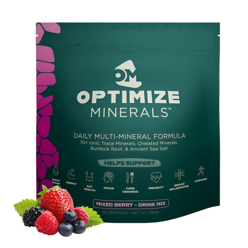 Optimize Minerals Multi Mineral Daily Formula – Magnesium, Electrolytes & Trace Mineral Supplement Powder - Gluten Free Vitamins Drink - Mixed Berry, 30 Servings